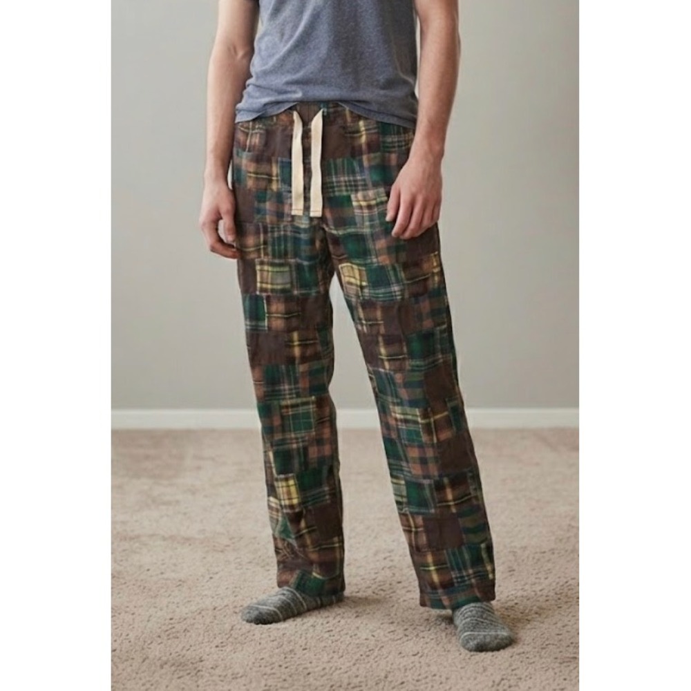 Vintage American Eagle Plaid Patchwork Lounge Pants Mens Medium Y2K Brown Dorm